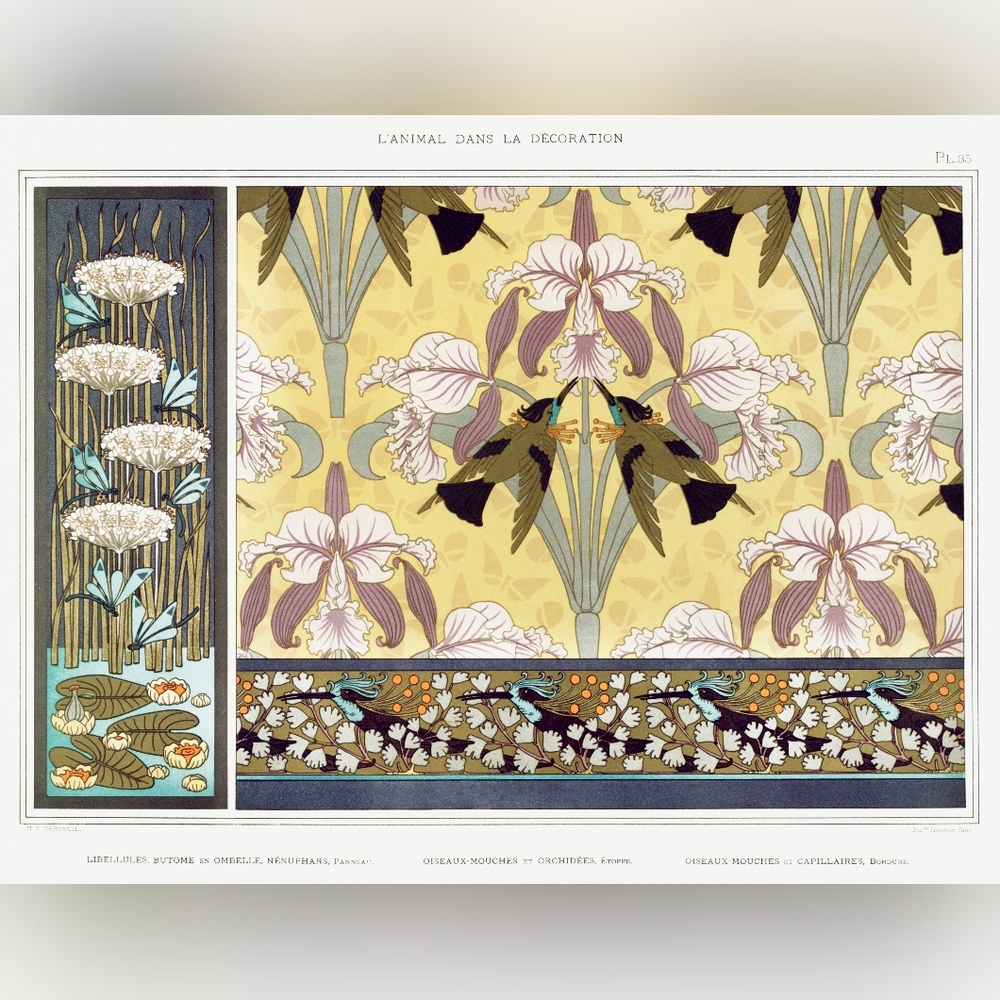 Floral Art Nouveau Wall Art in Yellow and Brown